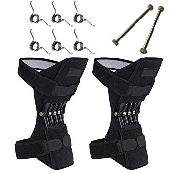 Knee Brace Joint Support Knee Pads Powerful Rebound Spring Force Booster Knee Joint Knee Protection Old Cold Leg Knee Band (Black, 2 X Joint Support Knee Pads 6 X Springs)