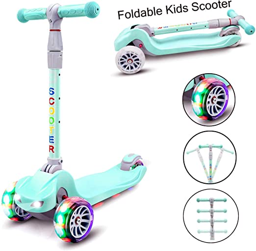 YX Scooter for Kids Toddlers Scooter 3 Wheel Scooter for Boys Girls 4 Adjustable Height Lean to Steer with PU Flashing Wheels Kids Foldable Scooter for Children from 3 to 12 Years Old