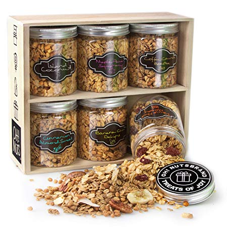 Oh! Nuts New 2018 Gourmet Granola 6 Variety Gift Basket, Toasted Oats   Enhanced Protein Cereals, Christmas Breakfast Cereal Set, Holiday Energy Snack Gifts for Men & Women (Assortment Gift Box)