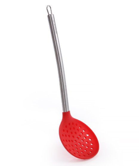 Neibo Kitchen Silicone Skimmer Slotted Spoon - With Strong Silicone Covering Head And Stay-cool Stainless Steel Handle