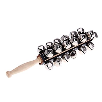 Andoer Sleigh Bells Stick Wooden Hand Held with 25 Metal Jingles Ball Percussion Musical Toy for KTV Party Kids Game