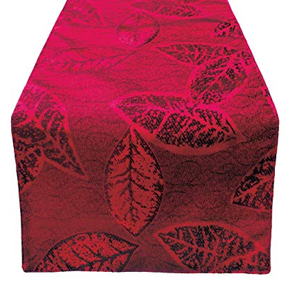 OLYPHAN Red Table Runner 108 Inches Rustic Leaf - Burgundy Red Table Runners Polyester for Valentines Day Dining Decoration, Fancy Christmas Family Dinner, Xmas Gathering/Party 13 in x 108 inch