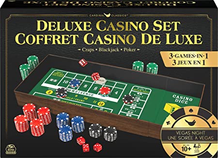 Deluxe Casino Set, 3 Classic Games in 1: Craps, Blackjack, and Poker, Classic Games for Ages 10 and up