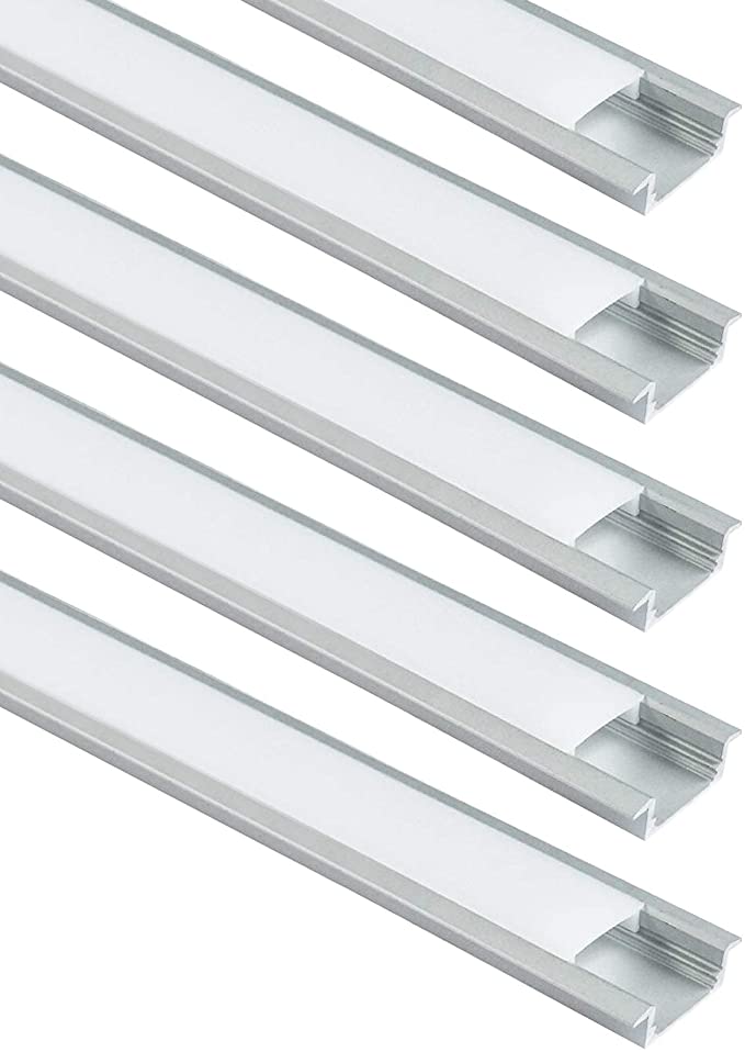 LightingWill 5-Pack 3.3ft/1M 9x23mm Silver U-Shape Internal Width 12mm LED Aluminum Channel System with Cover, End Caps and Mounting Clips Aluminum Extrusion for LED Strip Light Installations-U01S5
