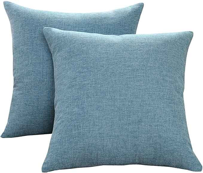 Sunday Praise Cotton-Linen Decorative Throw Pillow Covers,Classical Square Solid Color Pillow Cases,18x18 inches Cushion Covers for Sofa Couch Bed&Car,Pack of 2 (Light Blue)