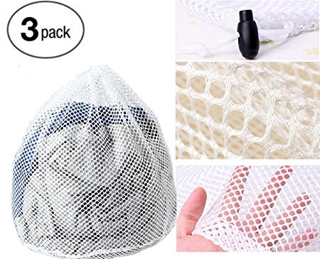 Ovee Lando Drawstring Lingerie Laundry Wash bags Set for Delicates, Garments, Blouse, Sweaters, Bras, and Quilts, Set of 3, Include 3 different Type of size