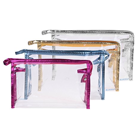 BCP 4pcs PVC Clear Color Zipper Cosmetics Bag, Hand Pouch Organizer Makeup Bag