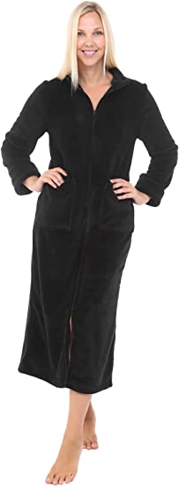 Alexander Del Rossa Women's Zip Up Fleece Robe, Long Warm Fitted Bathrobe