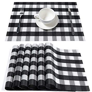 DOLOPL Buffalo Check Placemats, Table Mats,Placemat Set of 8 Non-Slip Washable Place Mats,Heat Resistant Kitchen Tablemats for Dining Table (Black and White Buffalo Check)