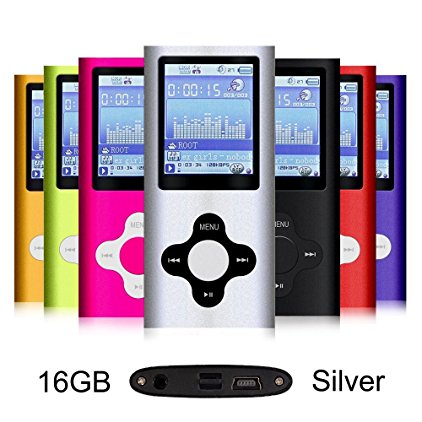G.G.Martinsen Silver 16GB Versatile MP3/MP4 Player with Photo Viewer, FM Radio and Voice Recorder, Mini Usb Port Slim 1.8 LCD, Digital MP3 Player, MP4 Player, Video Player, Music Player, Media Player