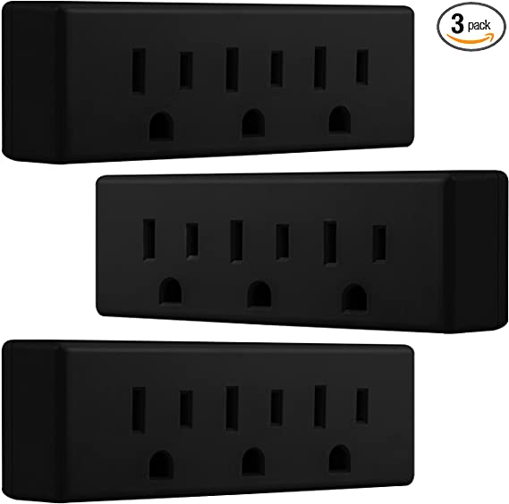 GE UltraPro 3-Outlet Grounded Adapter Wall Tap Plug, 3 Pack, Indoor Rated, 3 Prong, Black, 47879