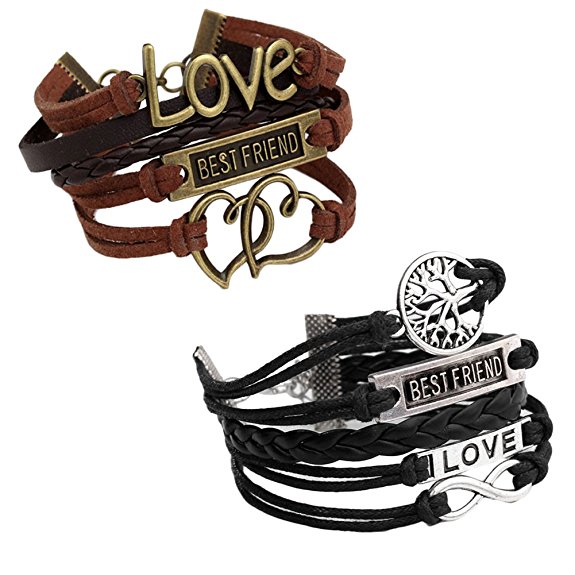 JOVIVI Multilayer Charm Infinity Love Best Friend Wish Wrap Cuff Bracelet ,2pc
