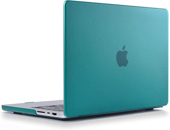 UESWILL [3D Dot Design] Compatible with MacBook Pro 14 inch Case Cover 2021 2022 Model A2442 with M1 Pro / M1 Max Touch ID, [Anti Fingerprint] [Anti Slip] Hard Shell Case, Peacock Green