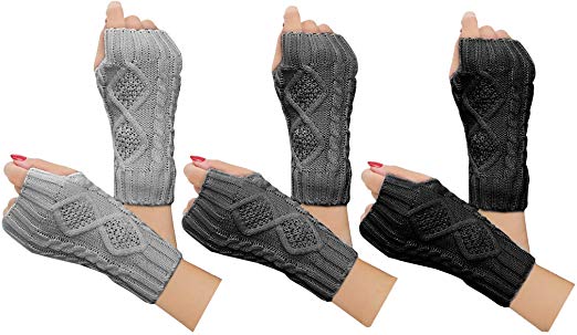 2-4 Pairs Women Winter Warm Knit Fingerless Gloves Hand Crochet Thumbhole Arm Warmers Mittens