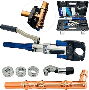 IBOSAD Copper Tube Fittings Hydraulic Pipe Crimping Tool with 1/2 inch,3/4 inch and 1 inch Jaw Copper Pipe Propress Crimpers Pressing Pliers,Suit for Narrow Space and Tee Fitting