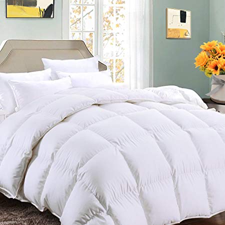 Queen Comforter Soft Summer Cooling Goose Down Alternative Duvet Insert 2100 Hypoallergenic Quilt with Corner Tab for all Season, Prima Microfiber Filled Reversible Hotel Collection,White,88 X 88 inch
