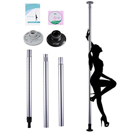 AW Portable Dance Pole Full Kit Package Exercise Club Party Weight Loss Fitness 50mm w/ Bag Silver