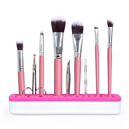 GooMart Portable Silicone Makeup Brush Holder Cosmetic Organizer (Pink)