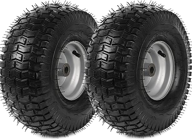 (2 Pack) 15 x 6.00-6 Front Tire and Wheel Set - 4-Ply Replacement Tires with Wheels Assemblies for John Deere Riding Mower - for Lawn Tractors with 3" Centered Hub and 3/4" Bushings, Silver