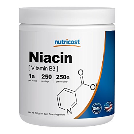 Nutricost Niacin Vitamin B3 Powder 250 Grams - 1G Per Serving - Pure, High Quality Vitamin B3 Powder