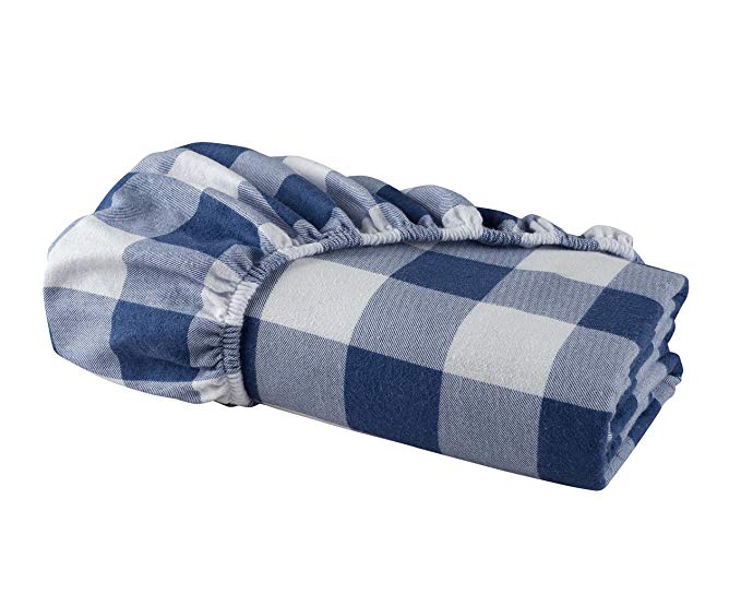 DELANNA Flannel Fitted Sheet 100% Brushed Cotton All Around Elastic 1 Fitted Sheet 54"x75" (Full, Buffalo Navy)