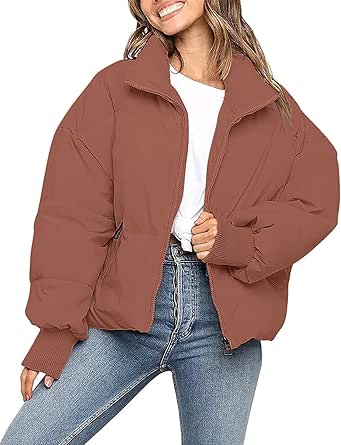 MEROKEETY Women's 2024 Winter Long Sleeve Zip Puffer Jacket Pockets Baggy Short Coats