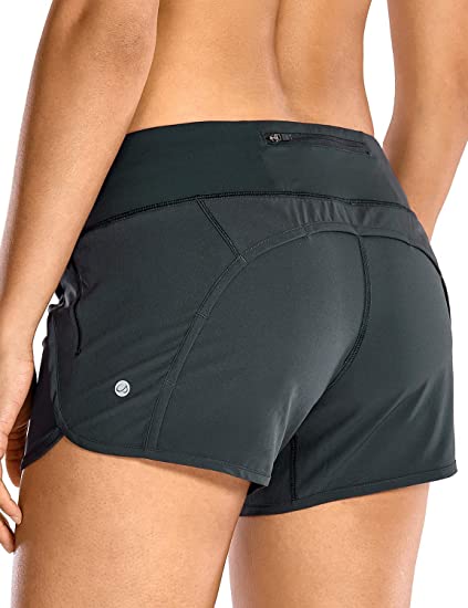 CRZ YOGA Women's Quick-Dry Athletic Sports Running Workout Shorts with Zip Pocket - 4 Inches