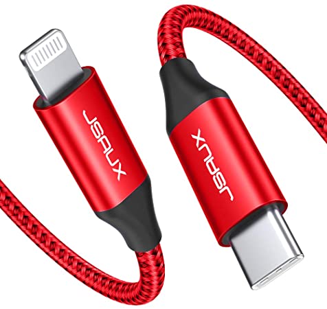 JSAUX USB C to Lightning Cable 6ft, [Apple MFi Certified] Nylon Braided Fast Charging Cable Compatible with iPhone X/XS/XR/XS Max/8/8 Plus, iPad Pro Supports Power Delivery with USB C Wall Charger-Red