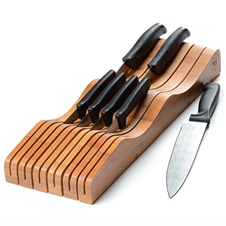Bambüsi by Belmint 100% Bamboo In-Drawer Knife Block ✦ Holds 10-15 knives (depending on knife size)