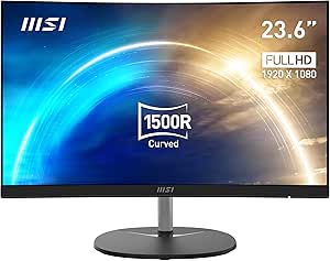 MSI Pro MP241CA, 24" Monitor, 1920 x 1080 (FHD), Curved VA, 75Hz, TUV Certified Eyesight Protection, 4ms, Displayport, HDMI, Tilt, Black