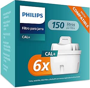 Philips Water Cartouches filtrantes de rechange SOFTENING+, paquet de 6, compatibles Brita, JUSQU'À 50% DE RÉDUCTION DE LA DURETÉ EN PLUS, AWP230P6/31