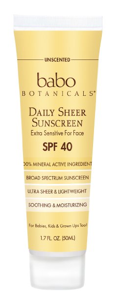Babo Botanicals SPF 40 Daily Sheer Facial Sunscreen Unscented 17oz Best Natural Mineral Sunscreen Non-Nano Sensitive