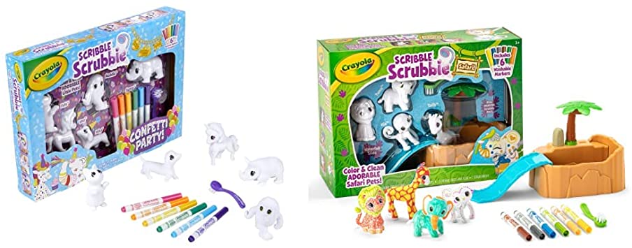 Crayola Scribble Scrubbie Pets Scrub Tub Animal Toy Set & Scribble Scrubbie Safari Animals Tub Set, Toys for Girls & Boys, Gift for Kids, Age 3, 4, 5, 6