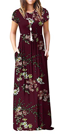 Viishow Women's Short Sleeve Loose Plain Maxi Dresses Casual Long Dresses with Pockets