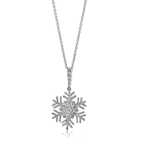 BERRICLE Rhodium Plated Sterling Silver Cubic Zirconia CZ Snowflake Pendant Necklace 16" 2" Extender