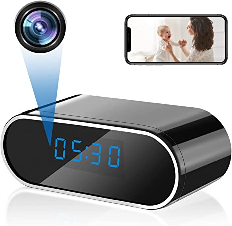 EOVAS Hidden Camera Clock HD 1080p WiFi Alarm Clock Spy Cameras Wireless Nanny Cam Video Recorder Real-Time with Motion Detection/Night Vision for Home Office Security Surveillance- No Audio