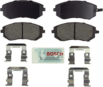 Bosch BE929H Blue Disc Brake Pad Set with Hardware for Select Saab 9-2X and Subaru Baja, Forester, Impreza, Legacy, Outback, and WRX Vehicles - FRONT