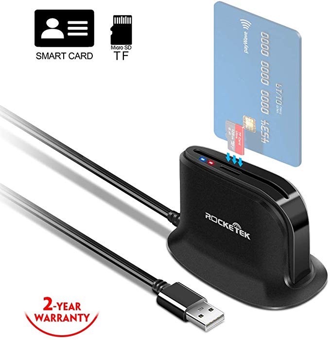 USB Smart Card Reader, Rocketek DOD Military USB Common Access CAC Card Reader Adapter|ID Card/IC Bank Chip Card|Micro SD Card Reader, CAC Card Reader Compatible with Windows XP/Vista/7/8/11, Mac OS