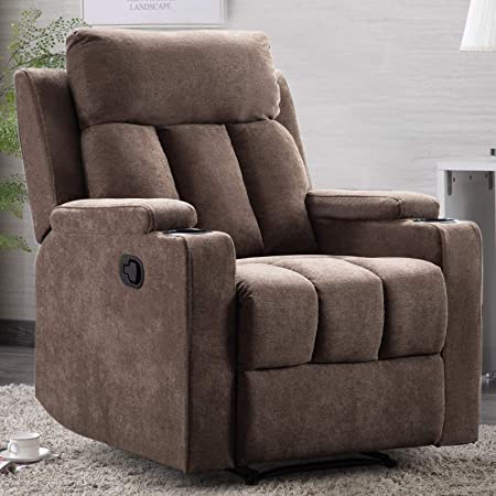 ANJ HOME Recliner Chair with 2 Cup Holders, Manual Ergonomic Recliner for Living Room Chair Home Theater Seating, Tan