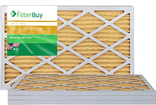 FilterBuy 12x20x1 MERV 11 Pleated AC Furnace Air Filter, (Pack of 4 Filters), 12x20x1 – Gold