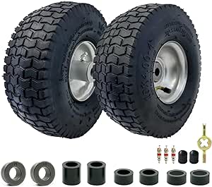 2-Pack of 10x4.00-4"Wheels,10" Pnuematic Tires,Steel Rim and 5/8"or 3/4" Axle Bore Hole,2.22" Offset Hub for Mowers,Gorilla Cart,Hand Truck,Wheelbarrow,Utility Wagon and More,All Purpose Utility Tire