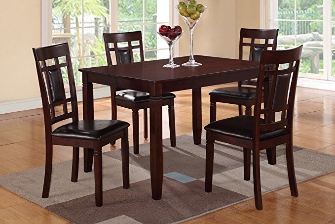 Poundex 5 Piece Rectangular Dining Set with Faux Leather Seat Cushion