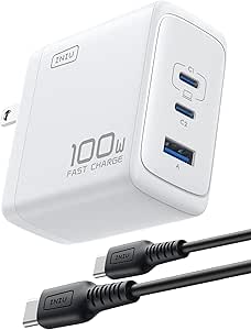 USB C Charger, INIU 3-Port 100W GaN Charger, Compact Foldable PD PPS USB C Wall Charger Block for MacBook Pro/Air, iPad Pro, Galaxy S23, Dell XPS 13, Note 20/10 , iPhone 16/15, Steam Deck, White