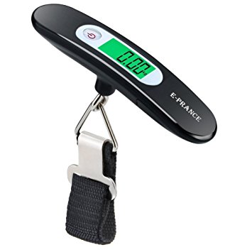 E-PRANCE Digital Hanging Luggage Scale, with Auto-lock and Tare Function for Travel/ Outdoor/ Home Use,110 lb/ 50KG (Black)