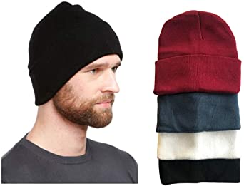 Men’s 4 Pack Knit Winter Hat Beanie Thick Skull Cap Foldover Cuffs
