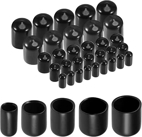 uxcell 50pcs Round Rubber End Caps 1/4" 3/8" 1/2" 5/8" 3/4" Black Vinyl Cover Screw Thread Protectors Assortment Kit