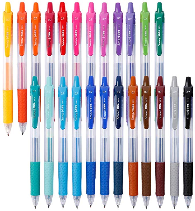 Colored Gel Pens, Lineon 24 Colors Retractable Gel Ink Pens with Grip, Medium Point(0.7mm) Smooth Writing Pens Perfect for Adults and Kids Journal Notebook Planner, Writing in Office and School