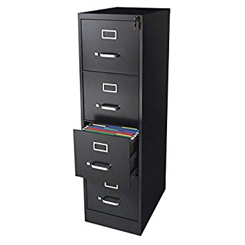 Pemberly Row 22" Deep Commerical Grade 4 Drawer Letter File Cabinet in Black, Fully Assembled
