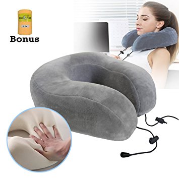 Travel Neck Pillow, Big Ant Neck Pillow for Airplane Travel Memory Foam Support Rest Pillow for Plane, Office and Car (Grey)