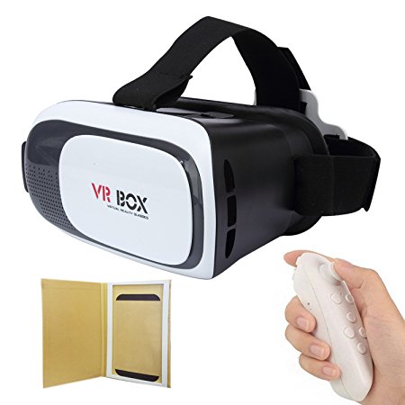 Discoball 3D Video VR Glasses Box - Gen 2th Virtual Reality Goggles Headset for 3.5~6inch Android/IOS Smartphone for 3D Movies and Games (VR Glasses   Bluetooth Remote Controller   Anti Blue Ray Screen Protector Film)